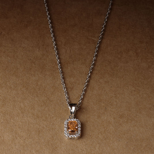 925 Silver Yellow Rectanglular Stone Pendant