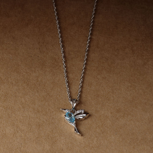 925 Silver Aquamarine Blue Hummingbird Pendant