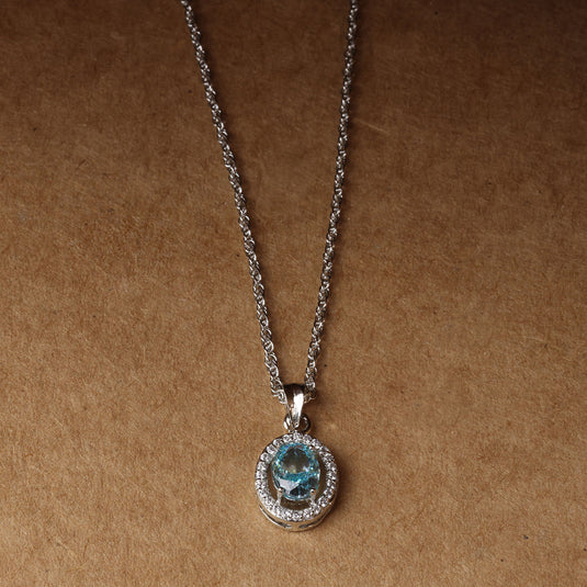 925 Silver Aquamarine Oval Stone Pendant