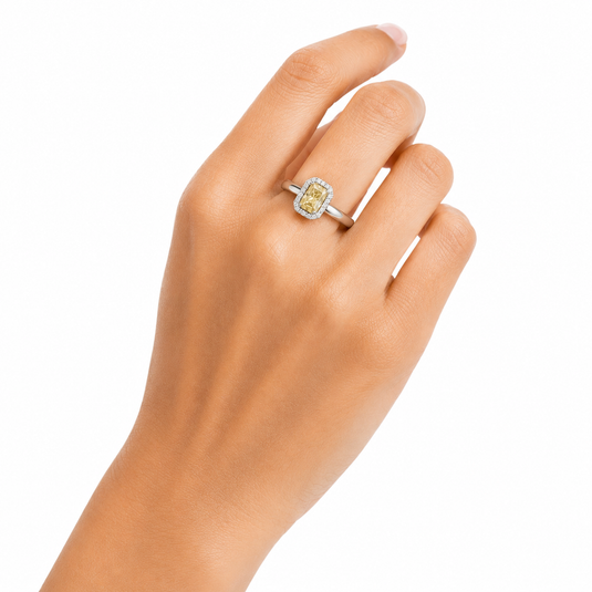 925 Silver Rectangular Yellow Stone Statement Ring