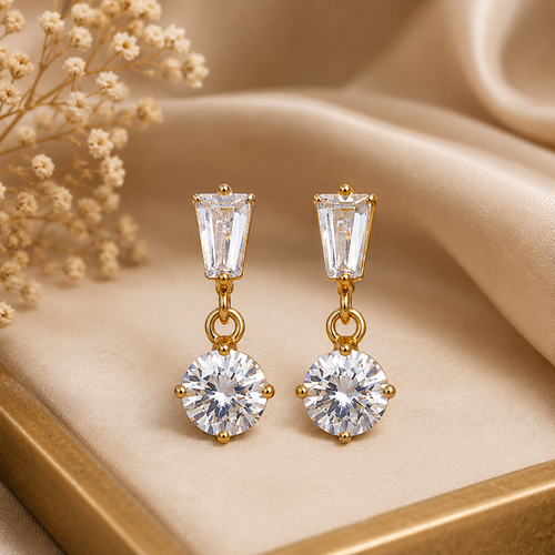 925 Silver Two-Stone Drop Earrings