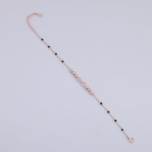 925 Silver Studded Infinity & Black Beads Bracelet (Rose-Gold Finish)