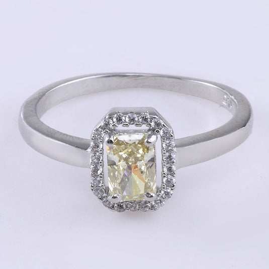 925 Silver Rectangular Yellow Stone Statement Ring
