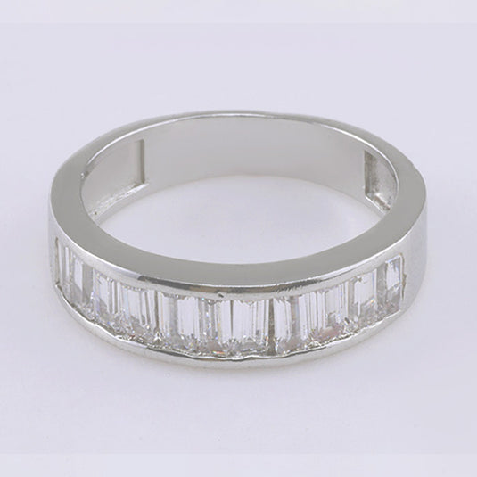 Channel Set Crystal Silver Ring
