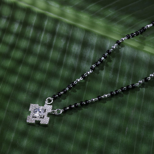 925 Silver Cornered Square Studded Mangalsutra