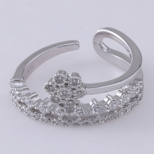 925 Silver Triple Band Floral Crown Ring