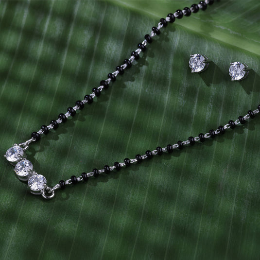 925 Silver Triple Solitaire Arc Mangalsutra Set