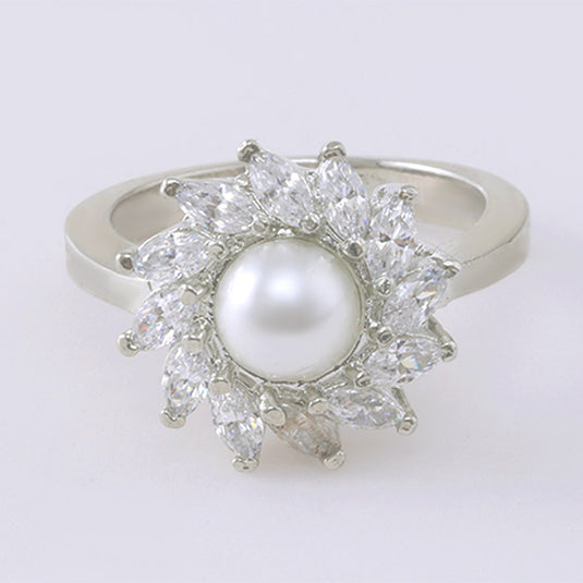 Floral Halo Design Silver Ring