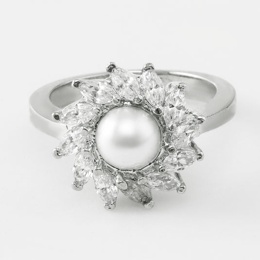 Floral Halo Design Silver Ring