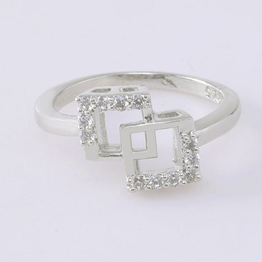 Geometric Square Pattern Silver Ring