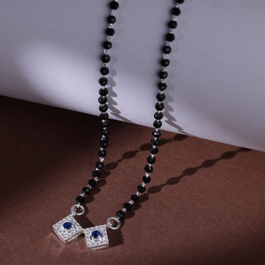 925 Silver Dual Square Blue Stone Studded Mangalsutra