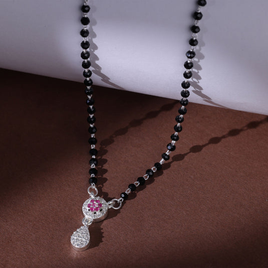 925 Silver Delicate Pink Stones Studded Teardrop Mangalsutra