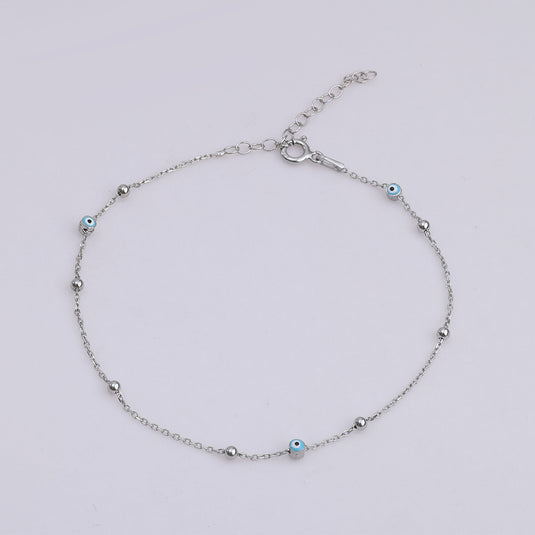 925 Silver Ultra-Minimal Light Blue Evil Eye Bracelet