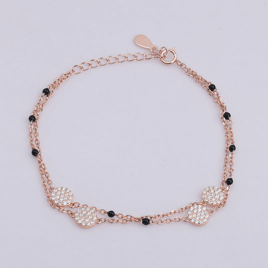 925 Silver Beads & Discs Bracelet (Rose-Gold Finish)