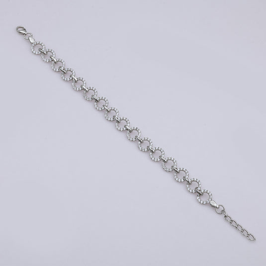 925 Silver Circular Studded Linked Bracelet