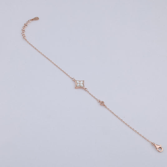 925 Silver Simple Flower Charm Bracelet (Rose-Gold Finish)