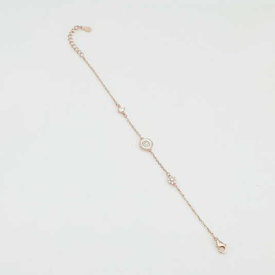 925 Silver Studded Disc with Floral Accent Bracelet (Rose-Gold Finish)