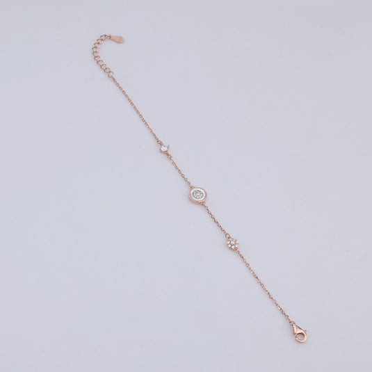 925 Silver Studded Disc with Floral Accent Bracelet (Rose-Gold Finish)
