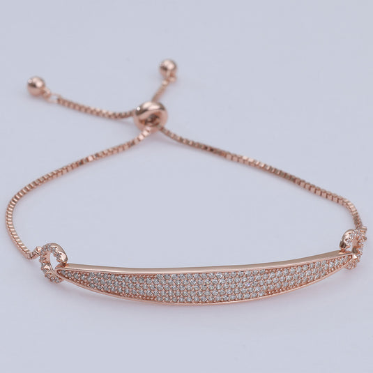 925 Silver Curved Bar Adjustable Bracelet (Rose-Gold Finish)