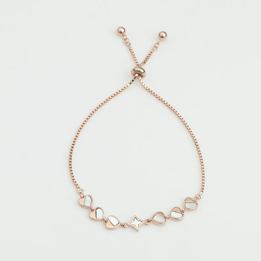 925 Silver Star & Heart Inlay Adjustable Bracelet (Rose-Gold Finish)