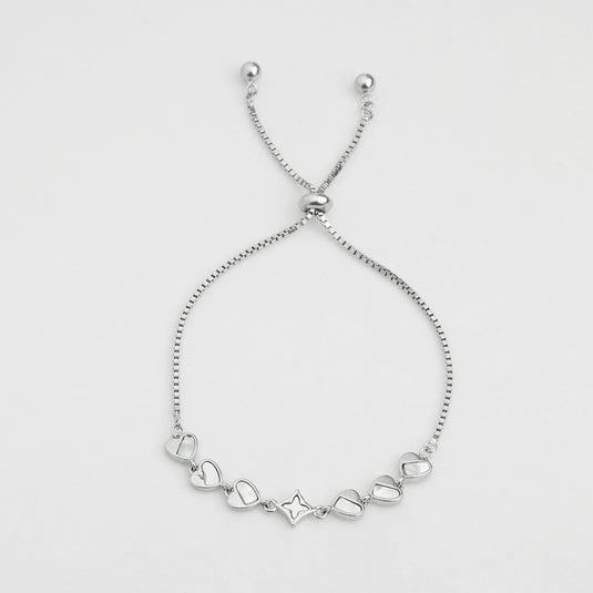 925 Silver Star & Heart Inlay Adjustable Bracelet