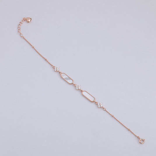 925 Silver White Enamel Bar Bracelet (Rose-Gold Finish)