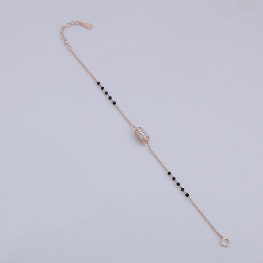 925 Silver Barrel & Black Beads Bracelet (Rose-Gold Finish)