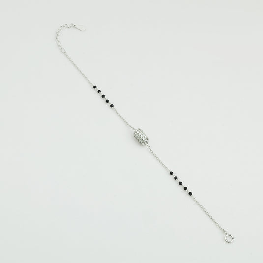 925 Silver Barrel & Black Beads Bracelet