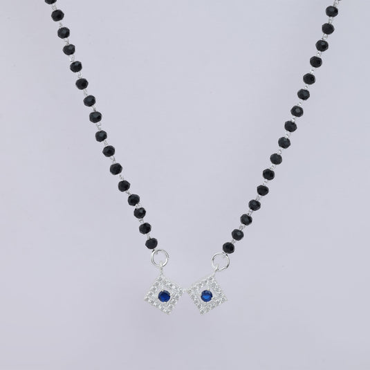 925 Silver Dual Square Blue Stone Studded Mangalsutra