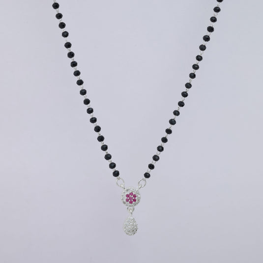925 Silver Delicate Pink Stones Studded Teardrop Mangalsutra