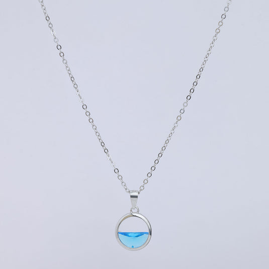 925 Silver Half Ocean Blue Crystal Pendant