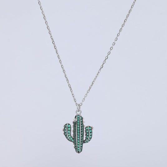 925 Silver Green Cactus Pendant