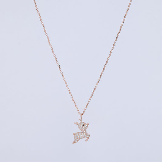 925 Silver Studded Reindeer Pendant (Rose-Gold Finish)