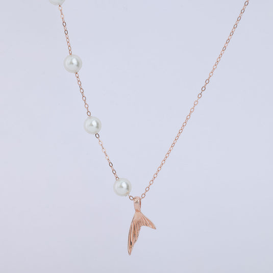 925 Silver Pearly Mermaid Tail Pendant (Rose-Gold Finish)