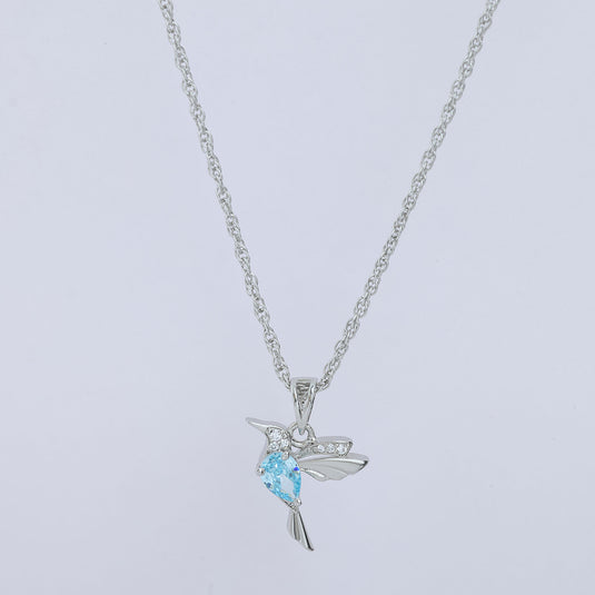 925 Silver Aquamarine Blue Hummingbird Pendant
