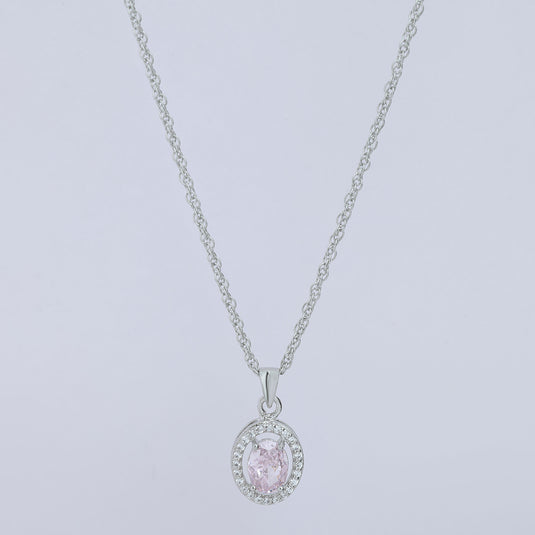 925 Silver Light Pink Oval Stone Pendant