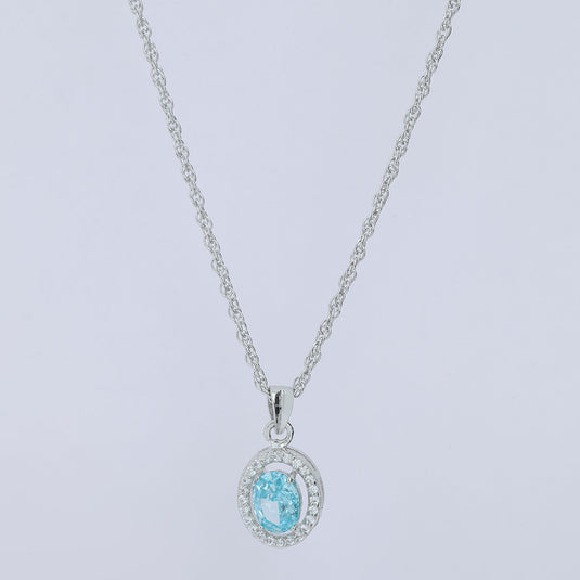925 Silver Aquamarine Oval Stone Pendant