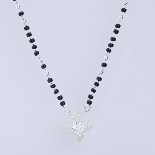 925 Silver Cornered Square Studded Mangalsutra