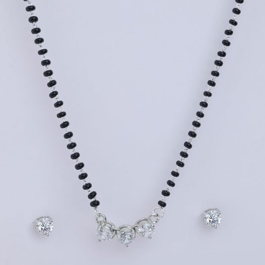 925 Silver Triple Solitaire Arc Mangalsutra Set