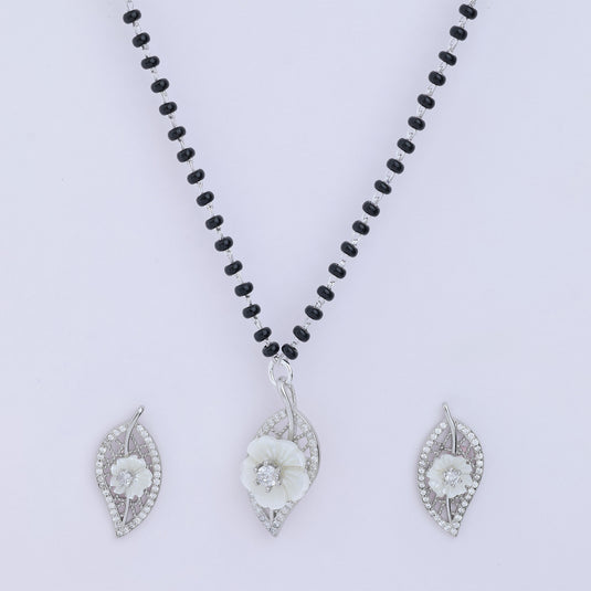 925 Silver Floral Leaf Mangalsutra Set
