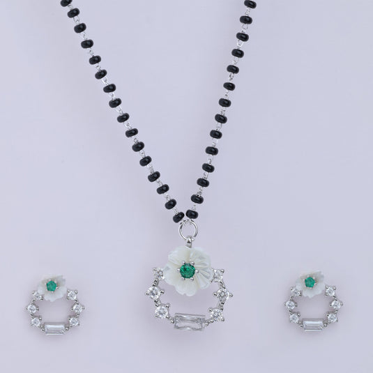925 Silver Green Stone Wreath Mangalsutra Set