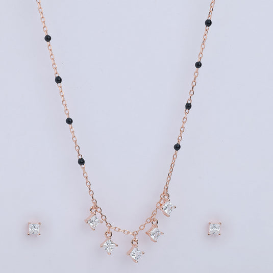 925 Silver Five-Stone Dangling Mangulsutra (Rose-Gold Finish)