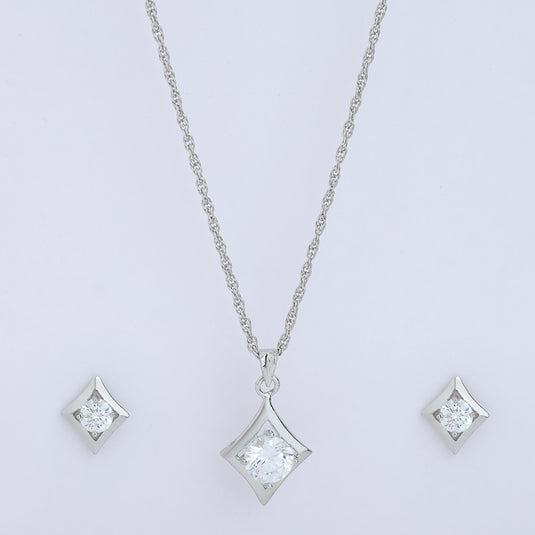 925 Silver Simple Stone in Kite Shape Pendant Set