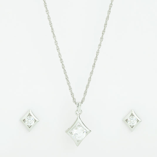 925 Silver Simple Stone in Kite Shape Pendant Set
