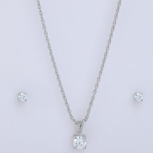 925 Silver Square Stone Pendant Set