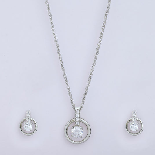 925 Silver Simple Open Circle Pendant Set
