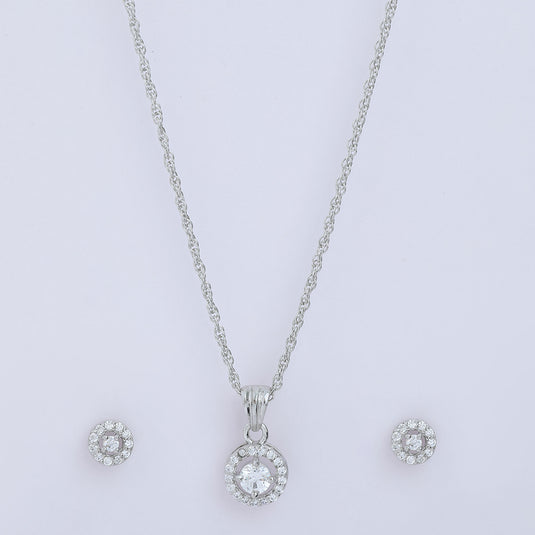 925 Silver Studded Open Circle Pendant Set