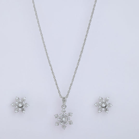 925 Silver Icy Snowflake Pendant Set