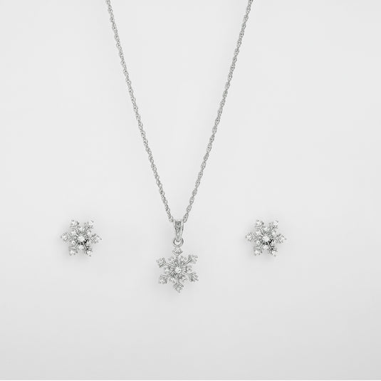 925 Silver Icy Snowflake Pendant Set