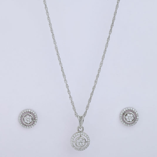 925 Silver Floral Open Circle Pendant Set